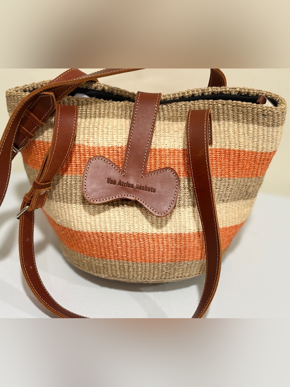 Striped Orange and Neutral Woven Tote